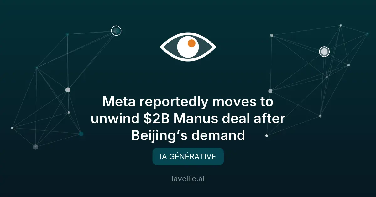 Meta rompt son acquisition de Manus sous pression chinoise